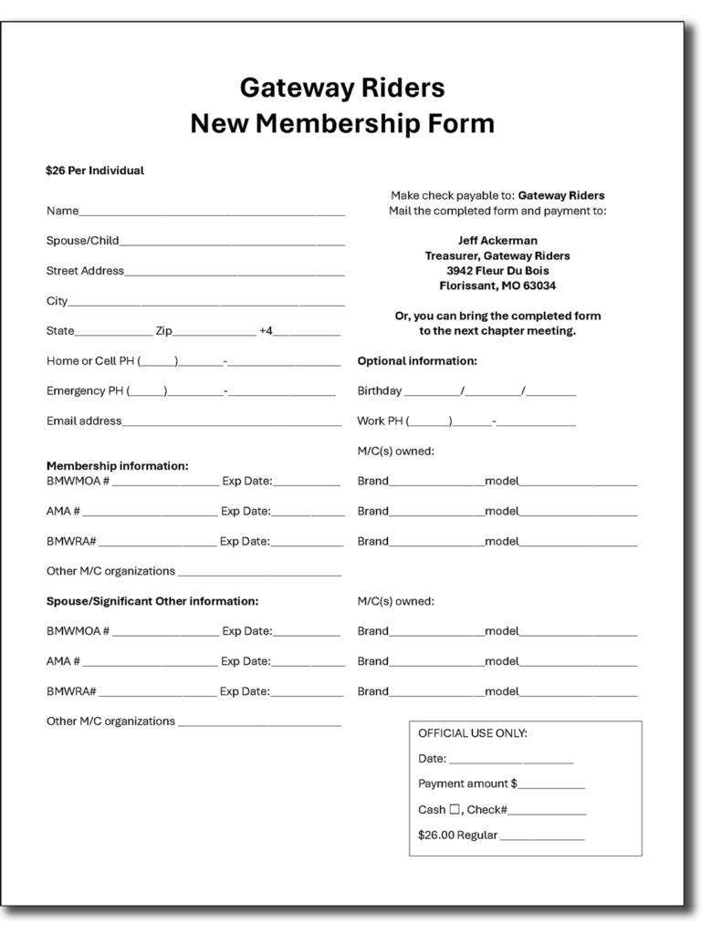 New Membership Fillable PDF Form